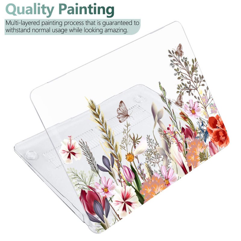 Batianda Case for M2 Chip MacBook Pro 13 inch 2022 2021 2020 Release Model: A2338 M1/A2289/A2251, Lovely Plastic Hard Shell Case with Keyboard Cover Screen Protector,Flower and Butterfly - Image 3